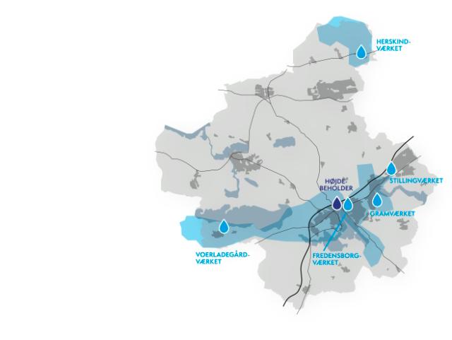 Kort over Skanderborg Forsynings drikkevandsområde